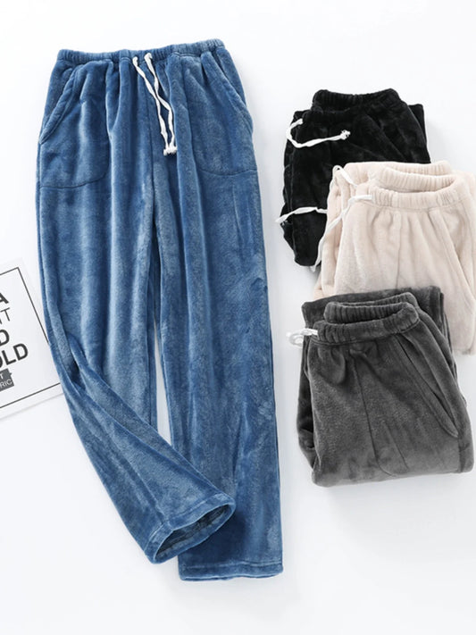 Men's Thickened Flannel Sleep Pants Winter Warm Double-sided Fleece Loose Large Size Long Pants Coral Fleece Home Pants Outdo...