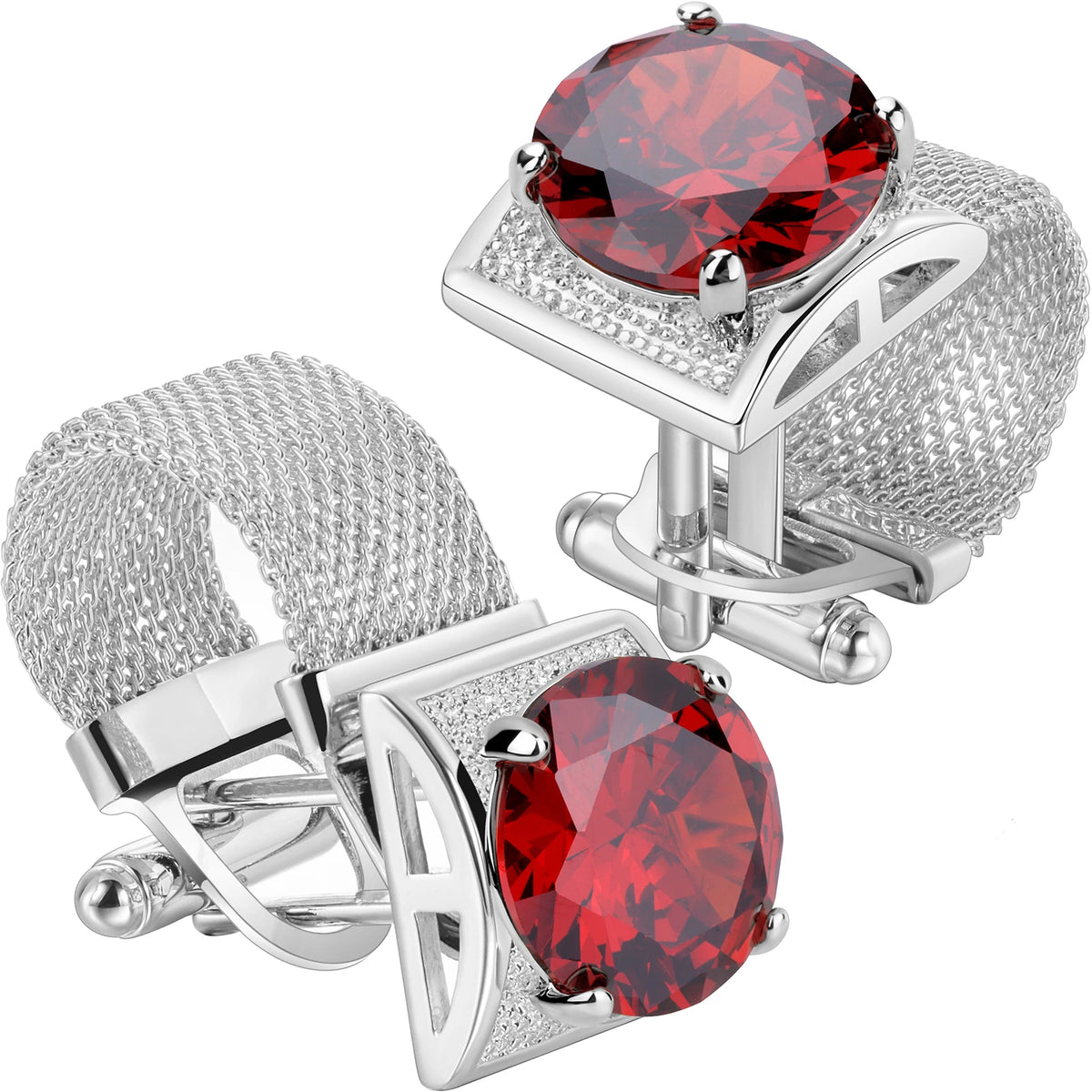 HAWSON Birthstone Crystal Cufflinks for Men Silver Luxury with Chain Wedding Birthday Christmas Gift