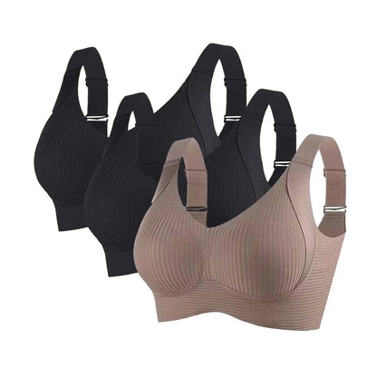 3Pcs/Set Women's Push-Up Bra Non-wire Lift Bra Seamless Underwear V-Neck Ribbed Bralette Plus Size Sexy Lingerie M-4XL Intimates