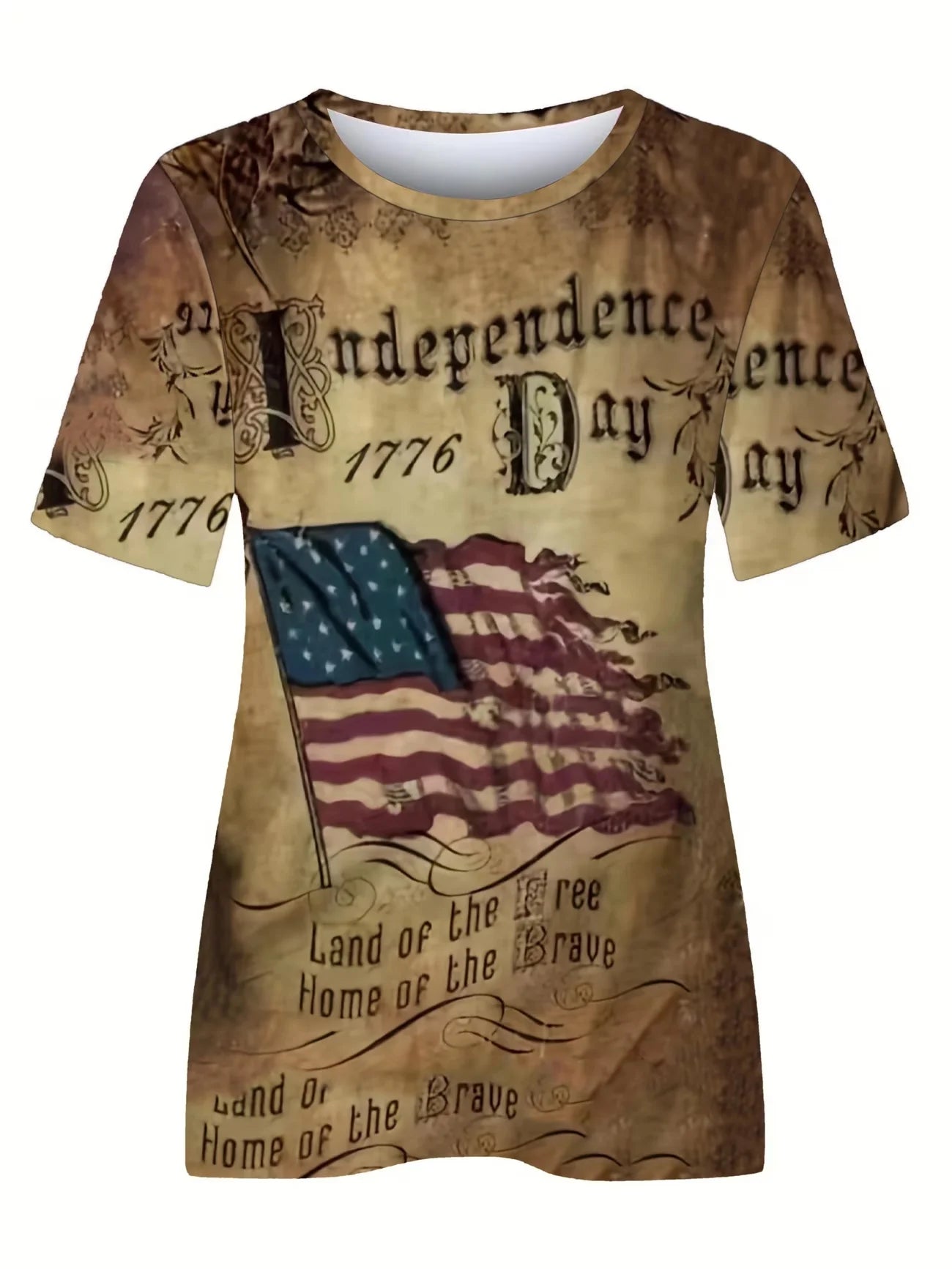 Women's American Flag & Bald Eagle Print T-Shirt Casual Short Sleeve Crew Neck Patriotic Graphic Tee for Summer
