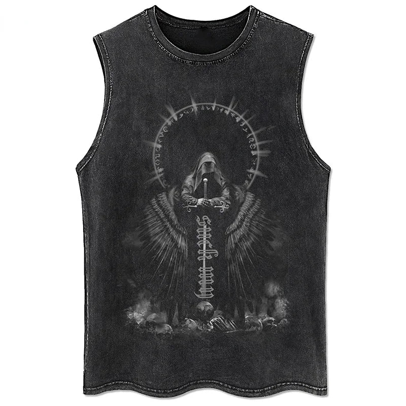 Y2K Tanks Tops for Men Women 100% Cotton Vintage Black Men's Clothing Hip Hop Punk Rock Sleeveless Tshirts Gothic Vests