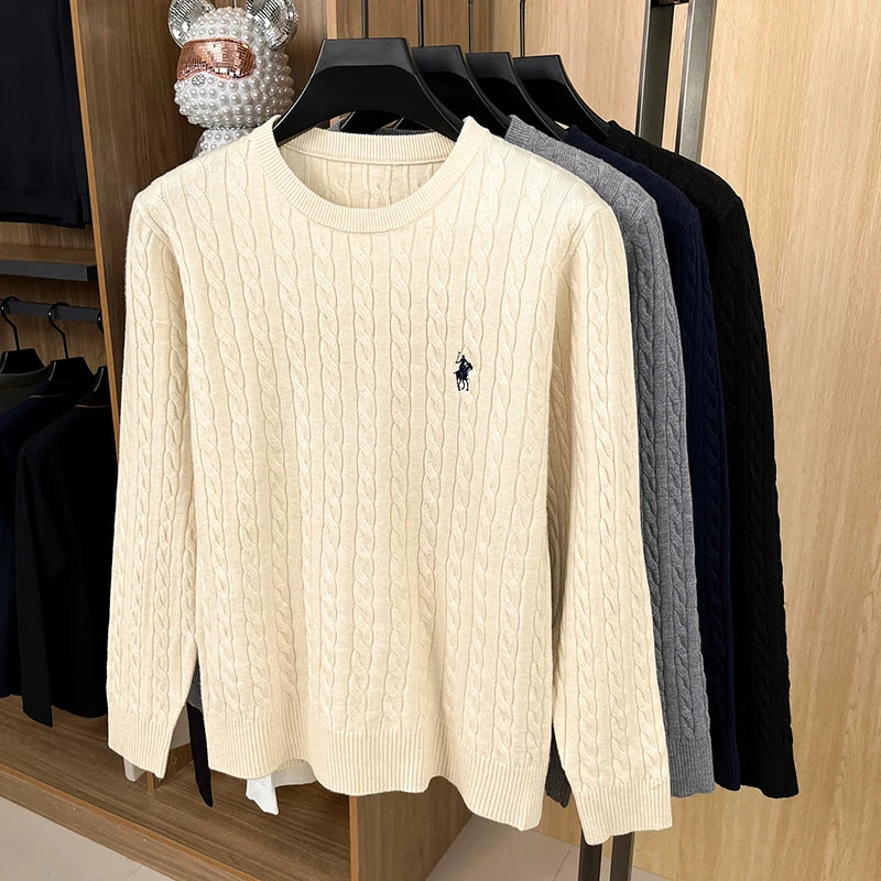 Luxury Men's Brand Spring High Quality Knit Sweater Round Neck Jacquard Embroidery Long Sleeves Pullover Leisure Fashion Men's C