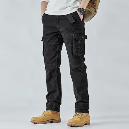 2026 Men's Cargo Pants Straight Leg Cotton Stretch Tactical Trouser Male Military Outdoor Camping Fishing Casual Work Wear Khaki