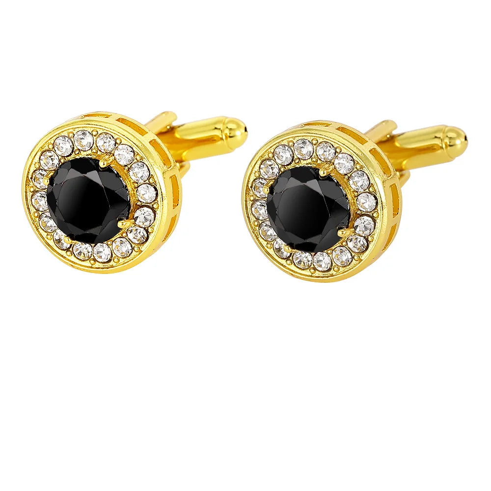 Men Luxury Vintage Metal Cufflinks Zircon Cuffs French Square Buckle Shirt Crystal Copper Cuffs