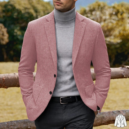 Men's Casual Blazer Houndstooth Wool Blend Suit Jacket Notched Lapel Slim Fit Business Formal Dress Sport Coat Outerwear