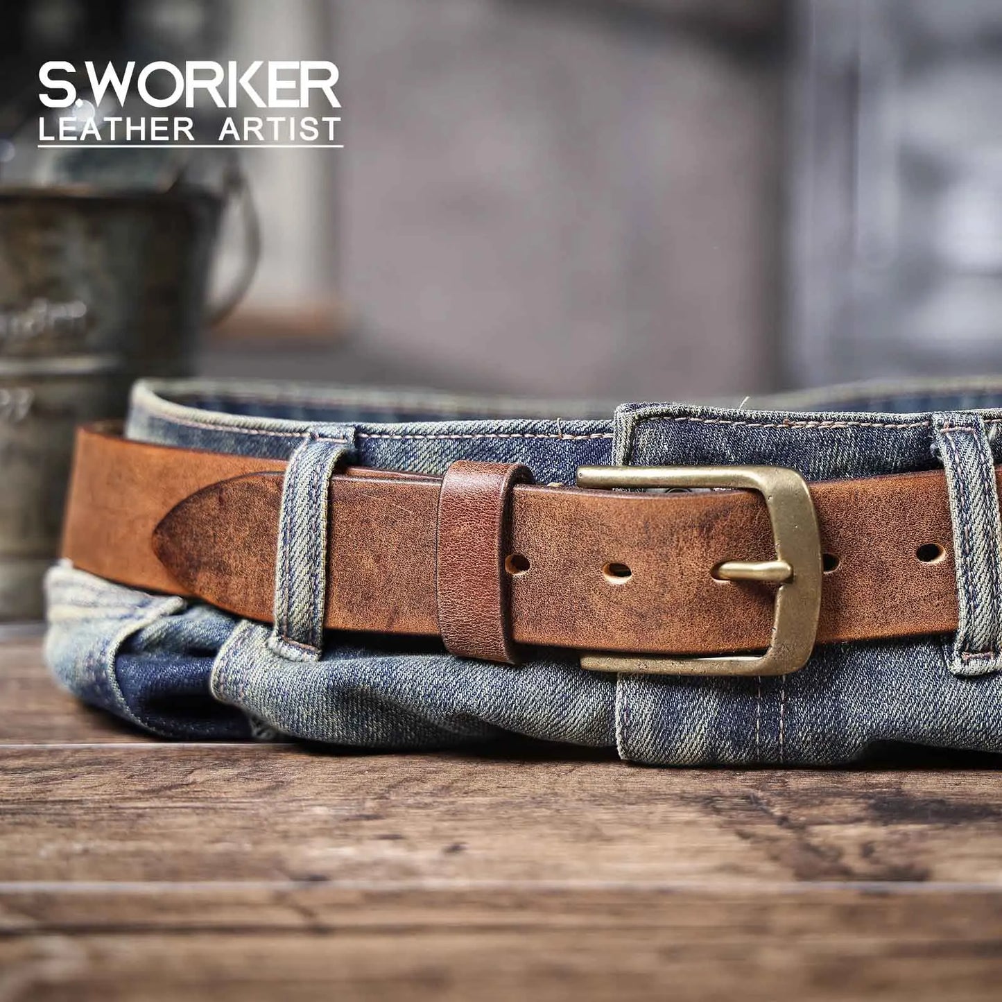 Vintage Genuine Leather Men's Belt With Solid Brass Buckle, Casual Pin Buckle Belt With Gift Box, Thickened Italian Cowhide