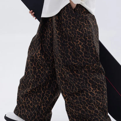 New Ski Pants Men's and Women's Outdoor Veneer Windproof Waterproof Warm Leopard Print Loose Slip