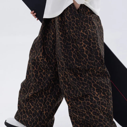New Ski Pants Men's and Women's Outdoor Veneer Windproof Waterproof Warm Leopard Print Loose Slip