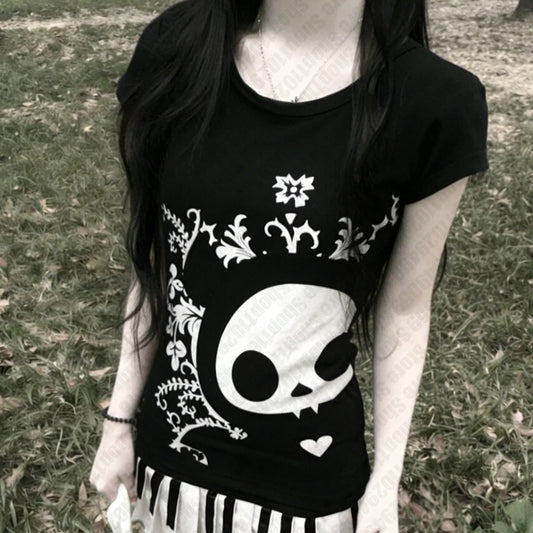 Woman Clothes for Women Baby Tees Y2k Tops Gothic Women's Cropped Female Clothing Goth Kawaii T-shirt Emo 90s Clothes Vintage