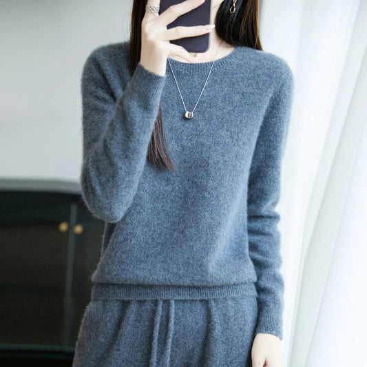 Women 100% Merino Wool Sweater New Fashion O-Neck Pullover Tops Basic Jumper Autumn Winter Woman Cashmere Sweater Knitted Blouse