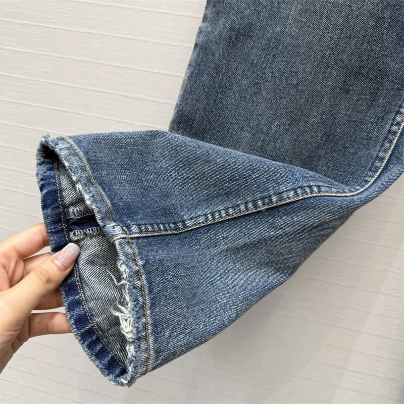 Women's jeans New high waisted slim fit pencil pants for summer 2026 Vintage washed women's pants pure cotton denim pants y2k