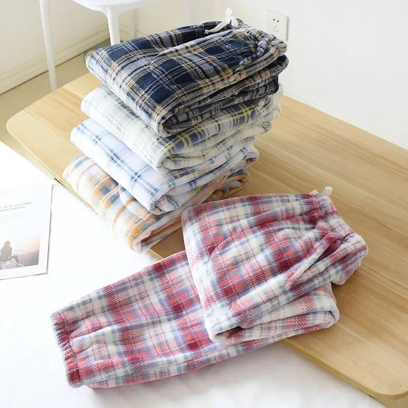 Pajama Pants Women's Autumn and Winter Trousers Couple Warm Pants Thickened Loose Warm Beam Feet Flannel Men's Home Pants