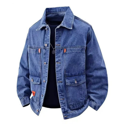 Spring Autumn Men Denim Coat Simple Solid Color Turn Down Collar Male Outerwear Single-breasted Long Sleeve Casual Man Jacket