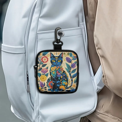 Durable Mini Coin Purse Artificial Leather Cat Print Wallet Waterproof Portable Earphone Bag Friends Gift