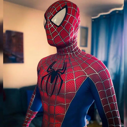 Maguire Raimi SM Cosplay 3D LOGO Spidey Costume Superhero Zentai Bodysuit Spandex Halloween Costume Disfraces Adult
