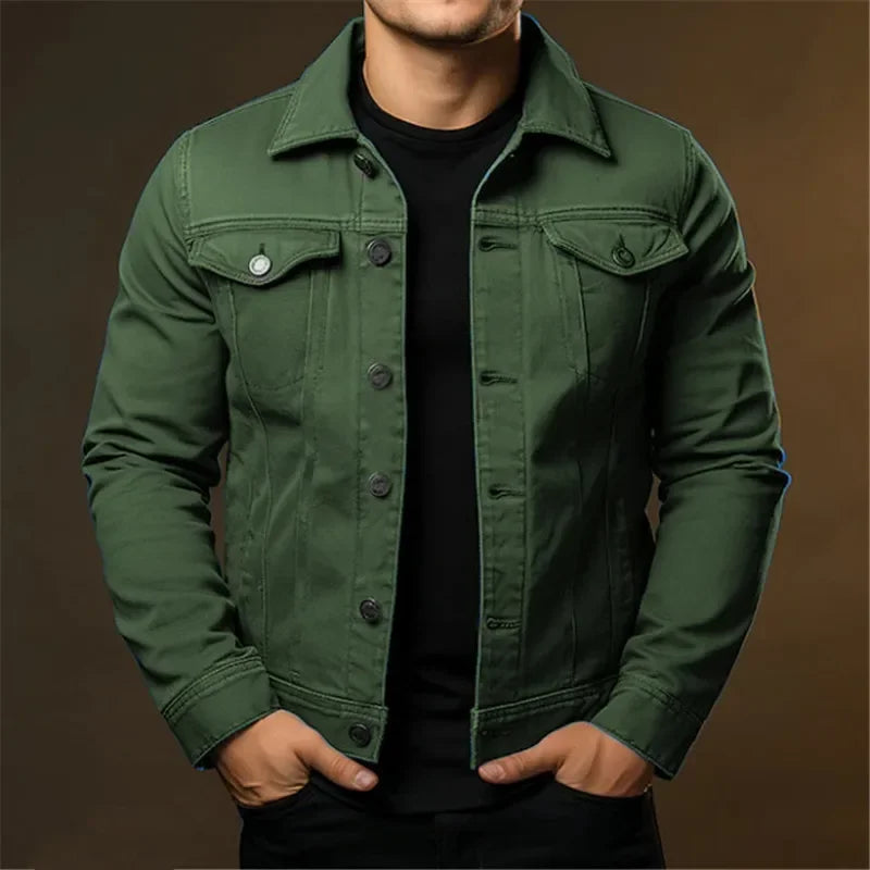 NewMen's Fashion Casual Denim Jackets Spring Autumn Solid Turn Down Collar Streetwear Jean Outwear Coats Male Daily Denim Jacket