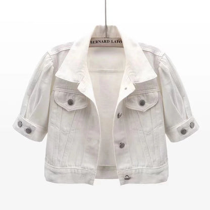 Summer White Short Women Denim Jacket Thin Slim Outerwear Half Sleeve Jeans Jackets Female