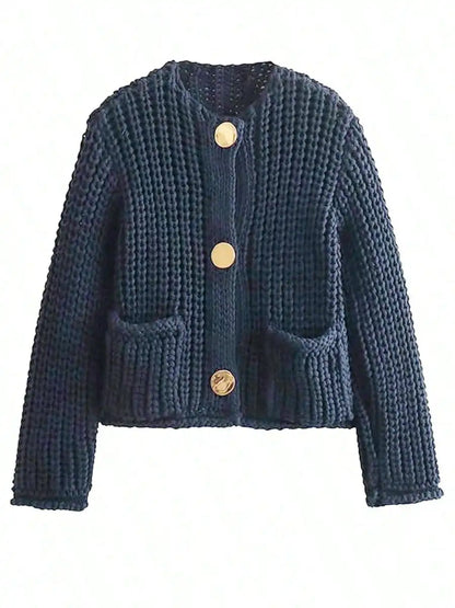 Womens Cropped Cardigan Sweater Button Down Chunky Knit Sweater Long Sleeve Fall Open Front Cardigan