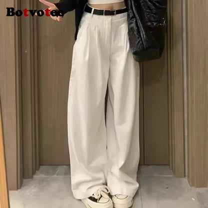 Botvotee Summer White Jeans for Women Wide Leg High Waisted Straight Denim Pants Elegant Casual Female Jeans