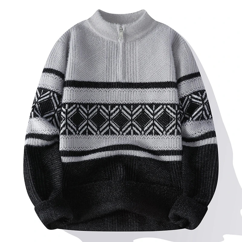 Men's Fashion stripe pattern Sweaters 2024 Autumn/Winter Loose Knittwear Men sweater youth Thick Warm wool pullovers M-4XL ﻿