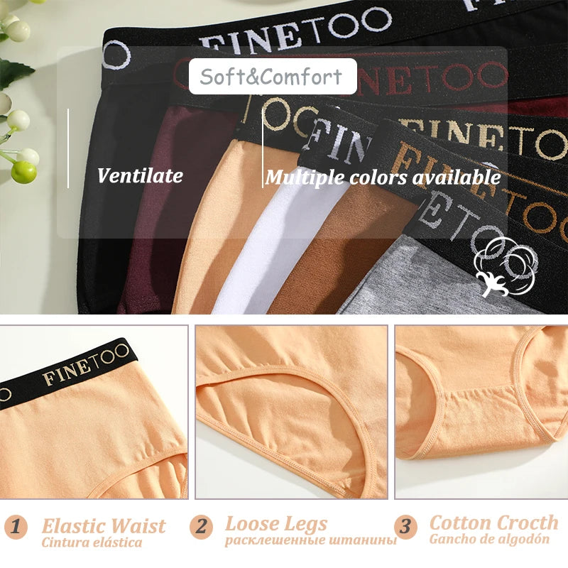 FINETOO 5Pcs Cotton Women Panties High Waist Breathable Soft Ladies Underwear Elastic Waistband Briefs S-XXL Comfortable Briefs