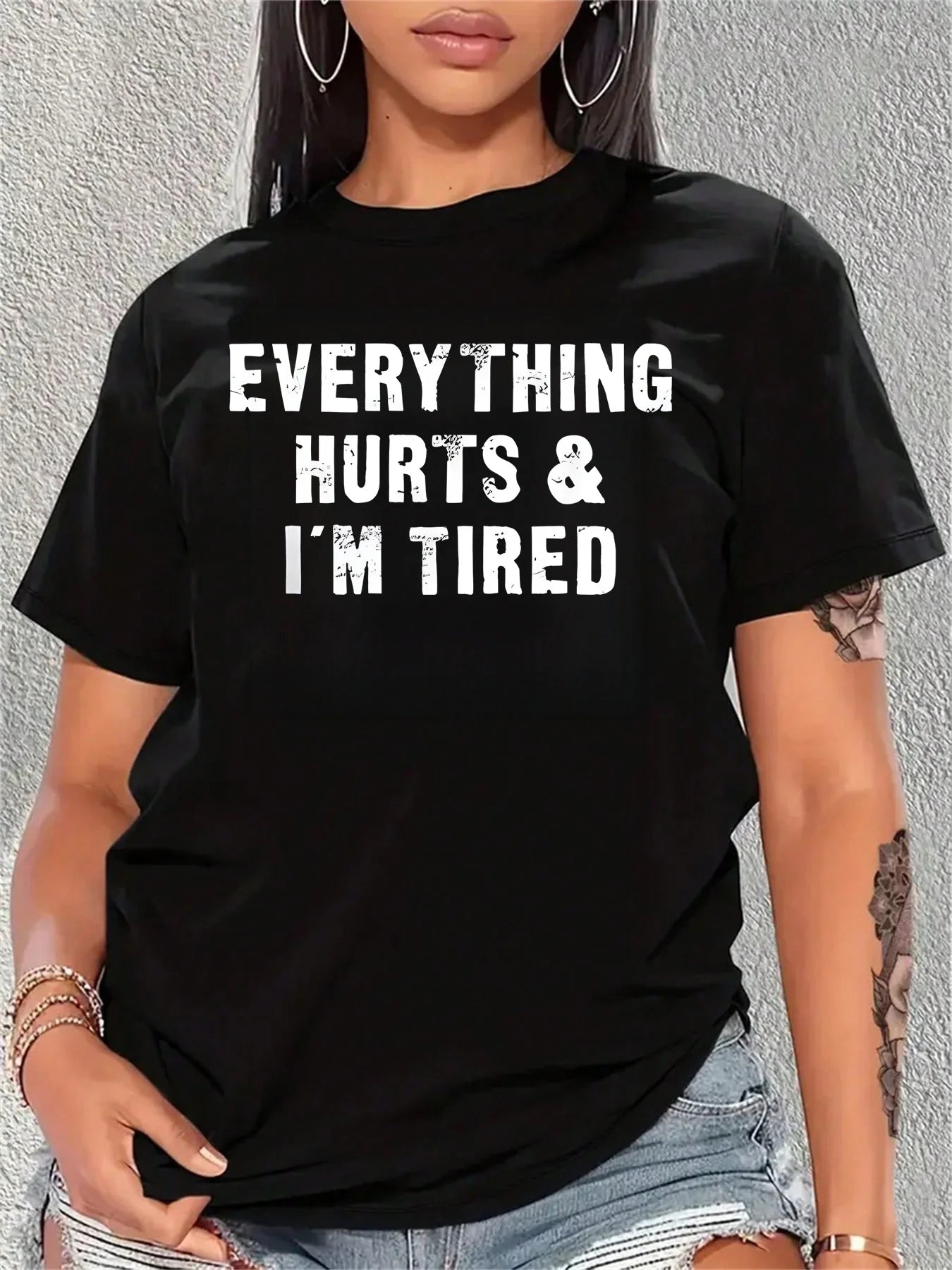Everything Hurts I'm Tired Funny Workout 1 Pcs Women's Plus Size T-Shirt Funny Oversized Graphic Short Sleeve Tee Novelty 100% Cotton Shirt Casual