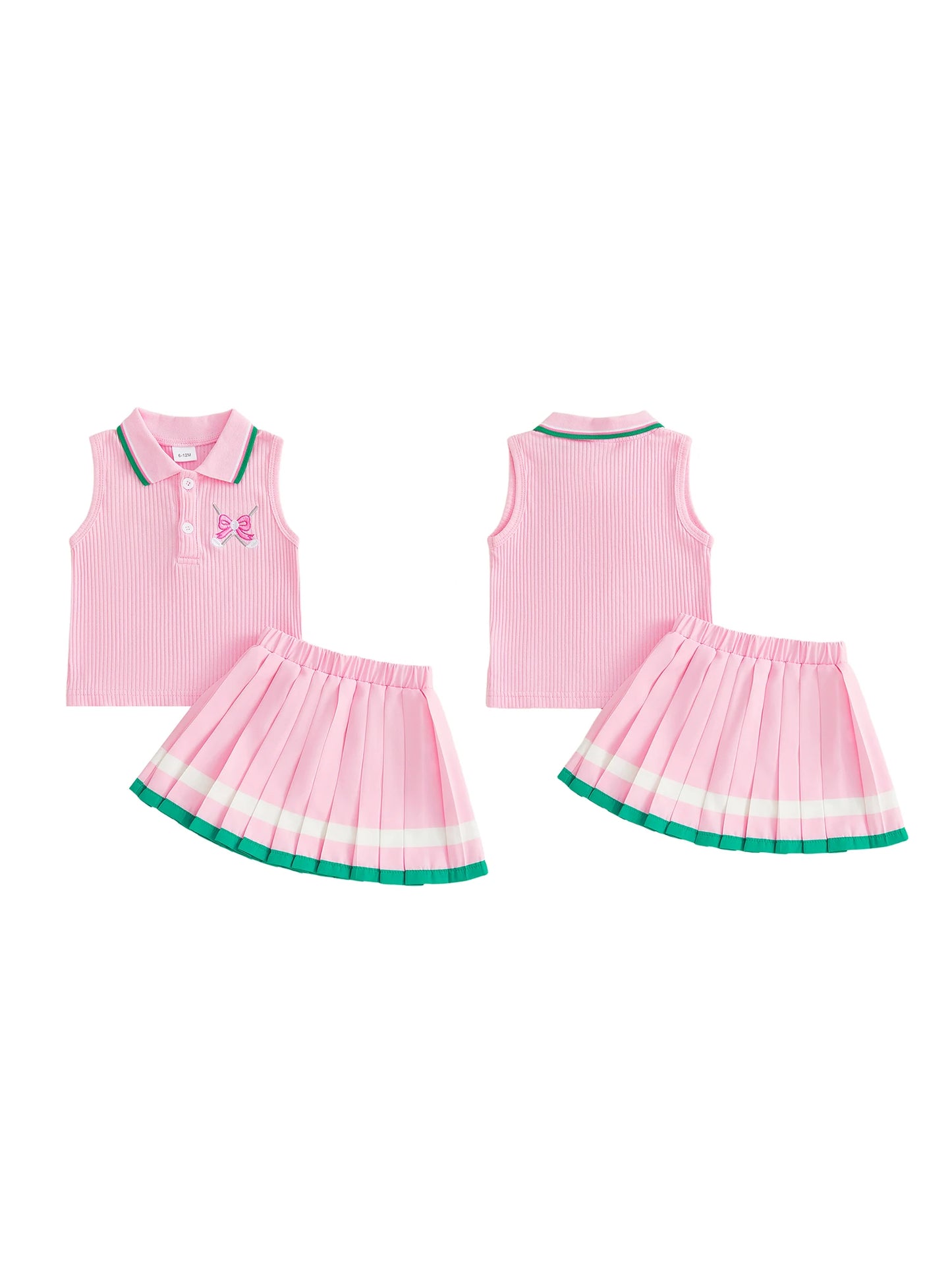 Adorable Infant Girl Tennis Ensemble with Ruffled Sleeveless  and Flared Skirt - Cute 2 Piece Summer Outfit