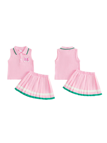 Adorable Infant Girl Tennis Ensemble with Ruffled Sleeveless  and Flared Skirt - Cute 2 Piece Summer Outfit