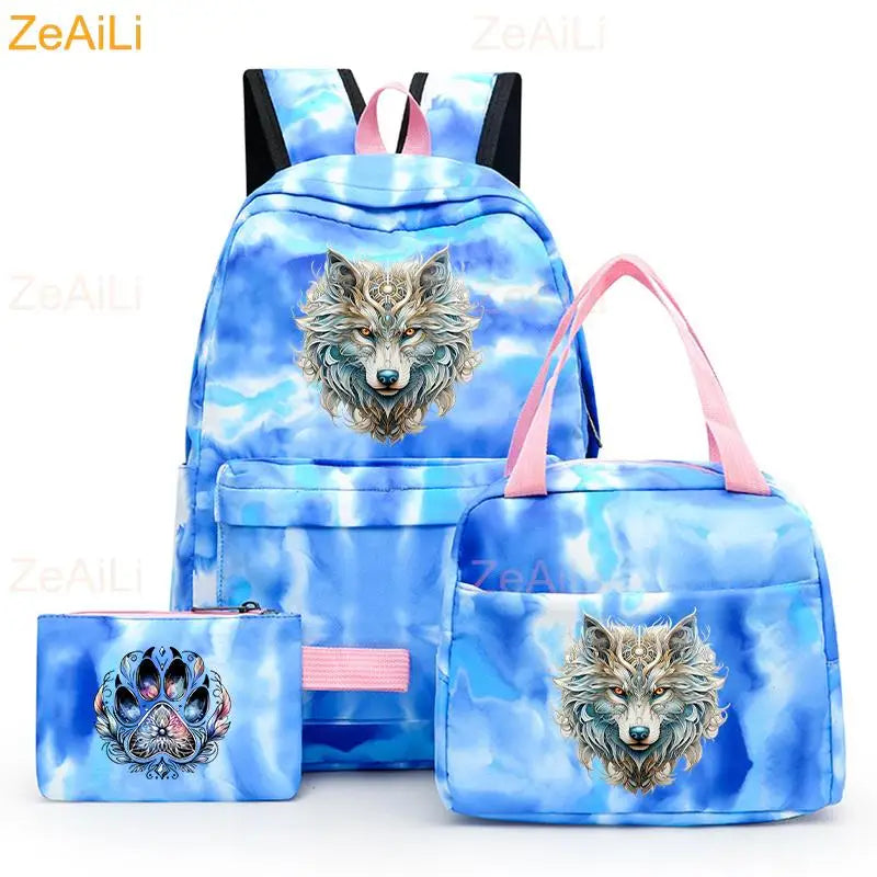 3pcs White Puppy Maltese Dog Colorful Backpack with Lunch Bag for Women Student Teenagers Rucksack Casual School Bags Sets