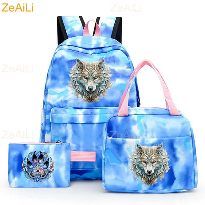 3pcs White Puppy Maltese Dog Colorful Backpack with Lunch Bag for Women Student Teenagers Rucksack Casual School Bags Sets