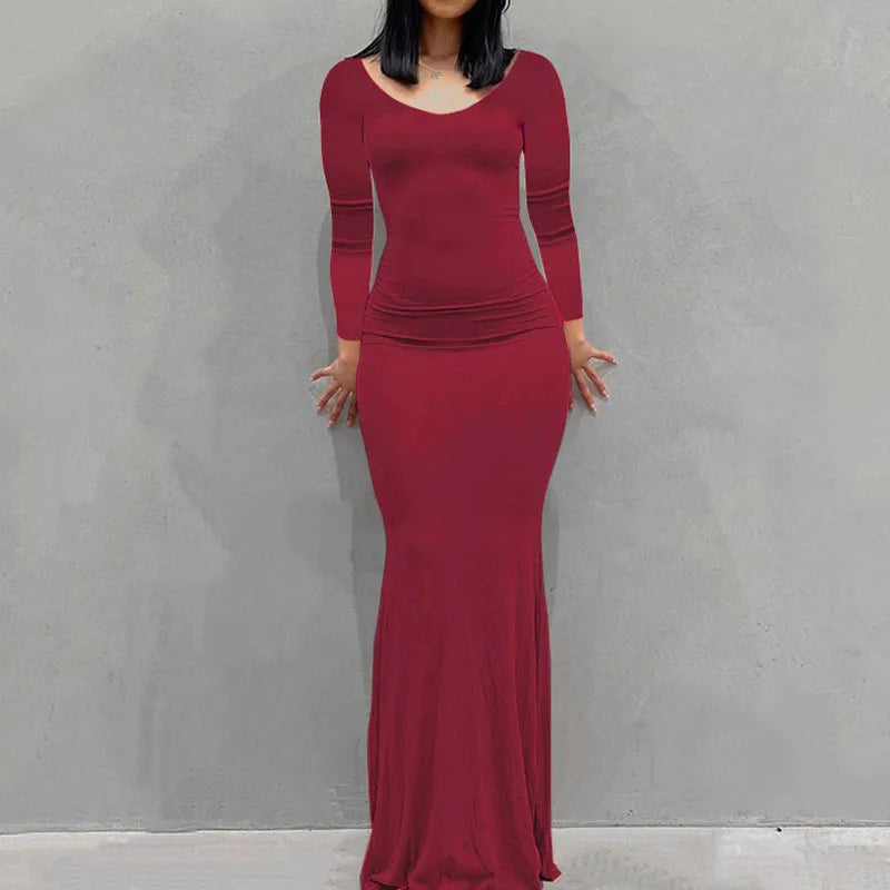New women's dress long skirt casual slim long-sleeved home dress