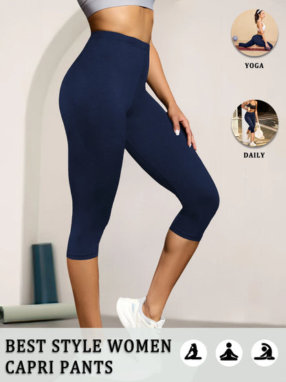 Women's Super Soft Capri Pants High Stretchy Breathable Pants No See Through Workout Running Yoga Athletic Pants Gym Leggings