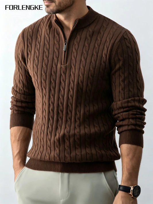 FORLENGKE Men's Business Casual Half Zip Mock Neck Cable Knit Sweater, Soft Warm Acrylic Long Sleeve Pullover for Fall Winter Of