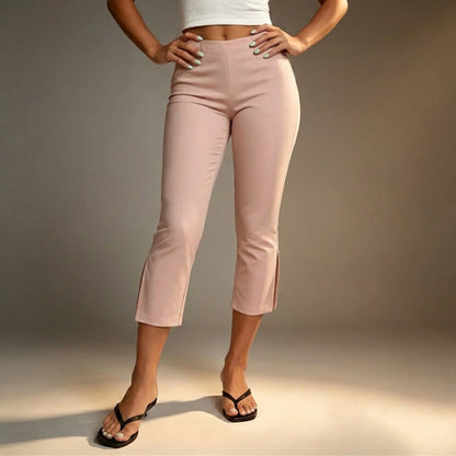 Crop Side-Slit-Hem Pants High Waisted  Fit Capri Casual Cropped Soft Stylish-Side-Slit Top Rated  Crop