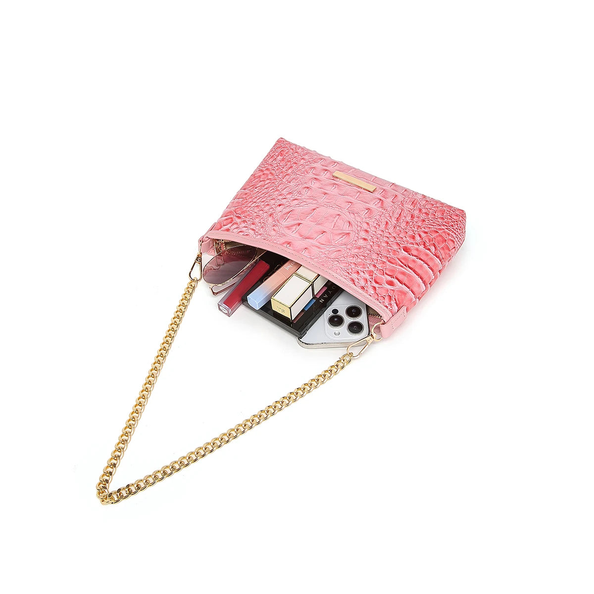 Women Outdoor Daily Shoulder Clutch Pouch Detachable Glossy Chain Strap Crossbody Bag Lightweight Multi Compartment Carry Pack