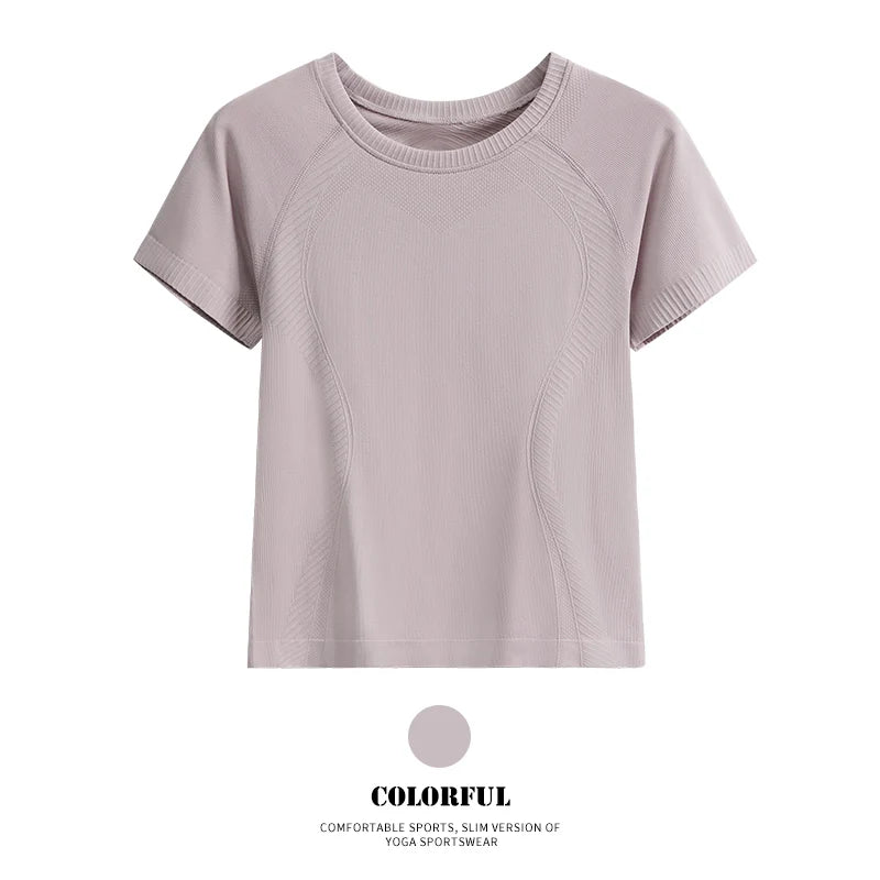 DRUR Women Seamless Yoga T-Shirt Short Sleeve Workout Tops Fitness Gym Sportswear Summer Breathable Running Shirt Golf Crew neck