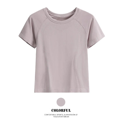 DRUR Women Seamless Yoga T-Shirt Short Sleeve Workout Tops Fitness Gym Sportswear Summer Breathable Running Shirt Golf Crew neck