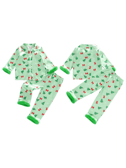 Boys 2Pcs Christmas Pajamas Long Sleeve Reindeer Print Shirt Pants Set Kids Sleepwear Loungewear Holiday Outfit