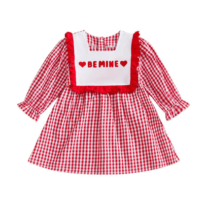 Baby Girl Valentine s Day Dress Red Heart Print Long Sleeve Square Neck Plaid Dress Holiday Outfit Toddler Princess Costume