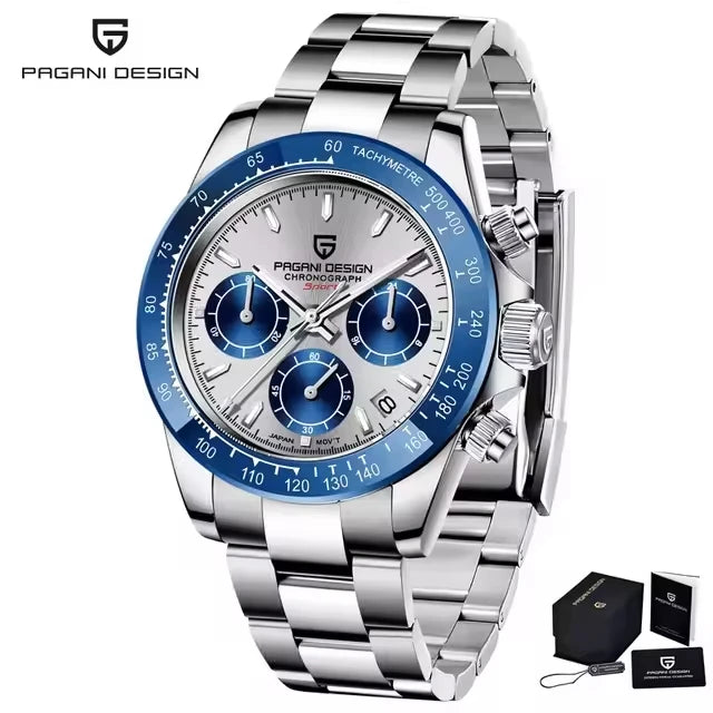PAGANI DESIGN PD1644 Men's VK63 Quartz Chronograph Watch Sapphire Glass Stainless Steel 100M Waterproof Sport Wristwatch