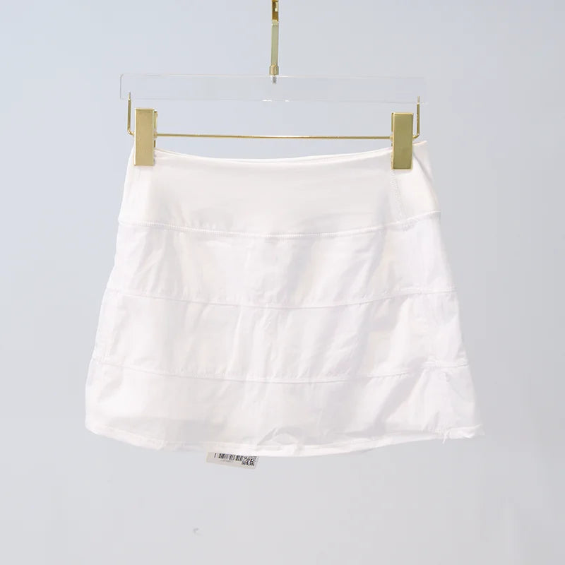 LULU FLORA Solid Color Women's Summer Sport Yoga Shorts High-Waisted Tight Simple Quick-Dry Breathable Tennis Pleated Skirt