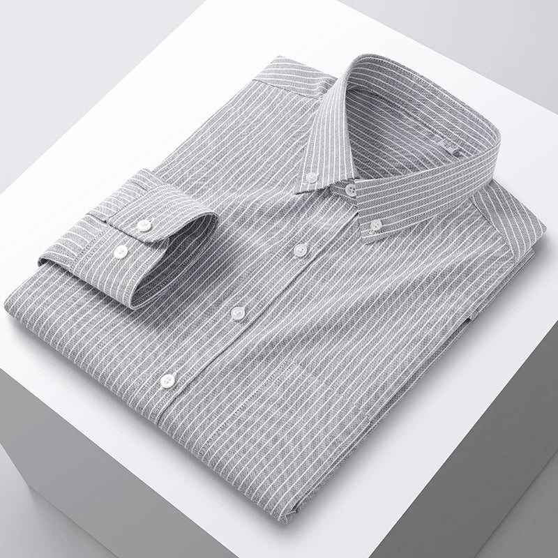 100% Cotton Men's Oxford Shirts Spring Autumn Long Sleeve Basic Casual Solid Striped Button Down Social Business Formal Plus 5XL