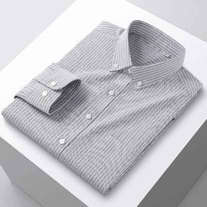 100% Cotton Men's Oxford Shirts Spring Autumn Long Sleeve Basic Casual Solid Striped Button Down Social Business Formal Plus 5XL
