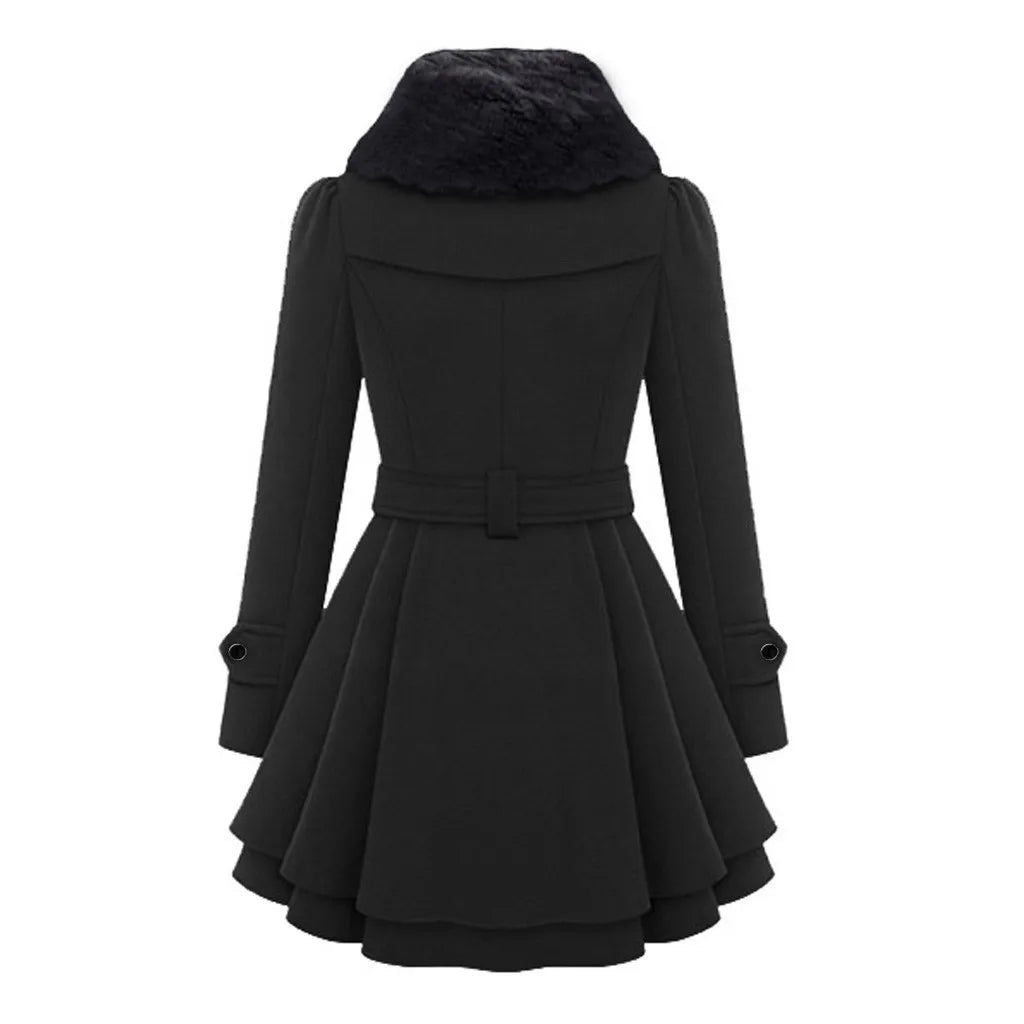 Women Vintage Woolen Windbreaker Warm Button Up Asymmetrical Hem Fleece Lapel Suit Jackets Ladies Blends Anoraks Winter Clothes