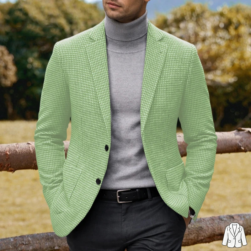 Men's Casual Blazer Houndstooth Wool Blend Suit Jacket Notched Lapel Slim Fit Business Formal Dress Sport Coat Outerwear