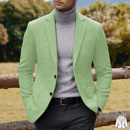 Men's Casual Blazer Houndstooth Wool Blend Suit Jacket Notched Lapel Slim Fit Business Formal Dress Sport Coat Outerwear