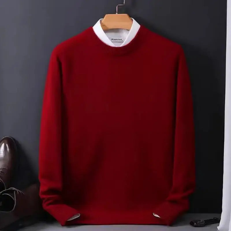 Round neck wool sweater for men, pullover, simple and stylish, loose and oversized, turtleneck, solid color top.