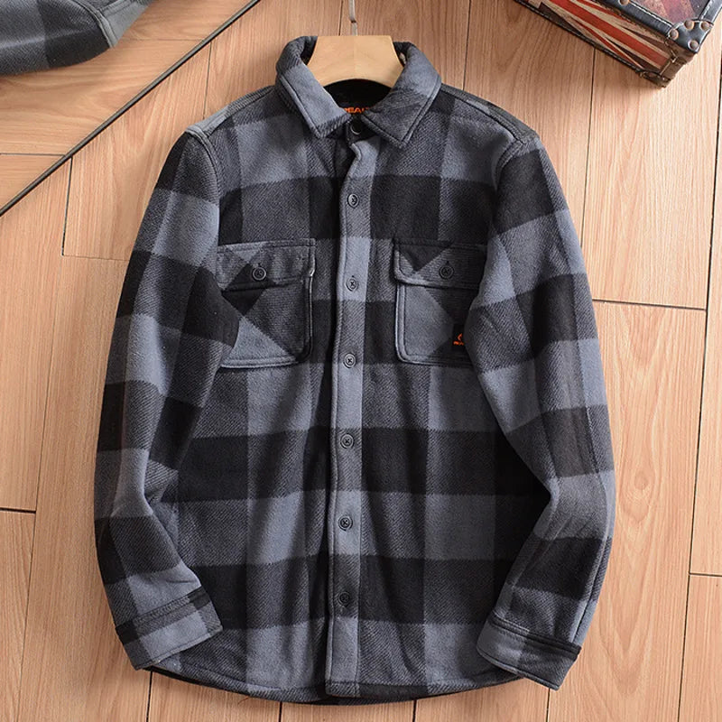Americans Style Men's Winter Sherpa Fleece Lined Flannel Shirt Jacket Workwear Warm Button Up Plaid Shirt Jacket Male Clothing