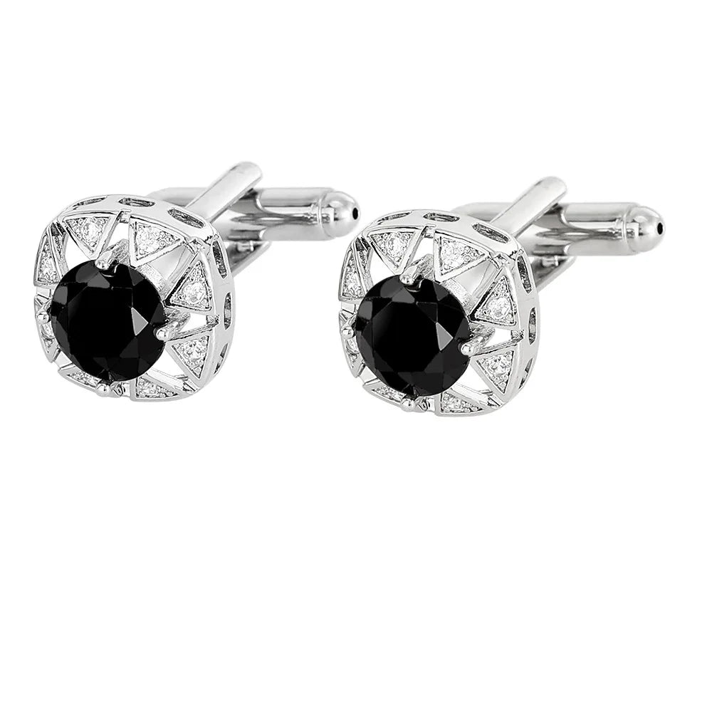 Men Luxury Vintage Metal Cufflinks Zircon Cuffs French Square Buckle Shirt Crystal Copper Cuffs