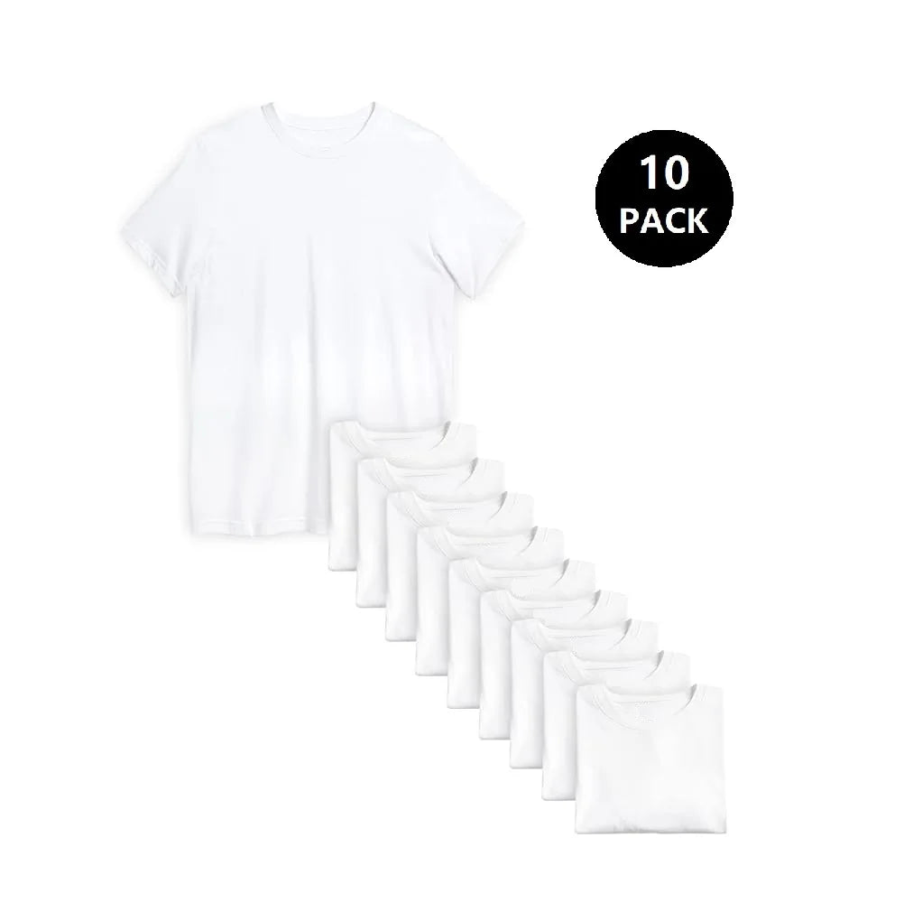10pcs Mens Classic Crew Neck T-Shirts Soft Cotton Blend Short Sleeve Tee Machine Washable Casual Wear & Everyday Comfort